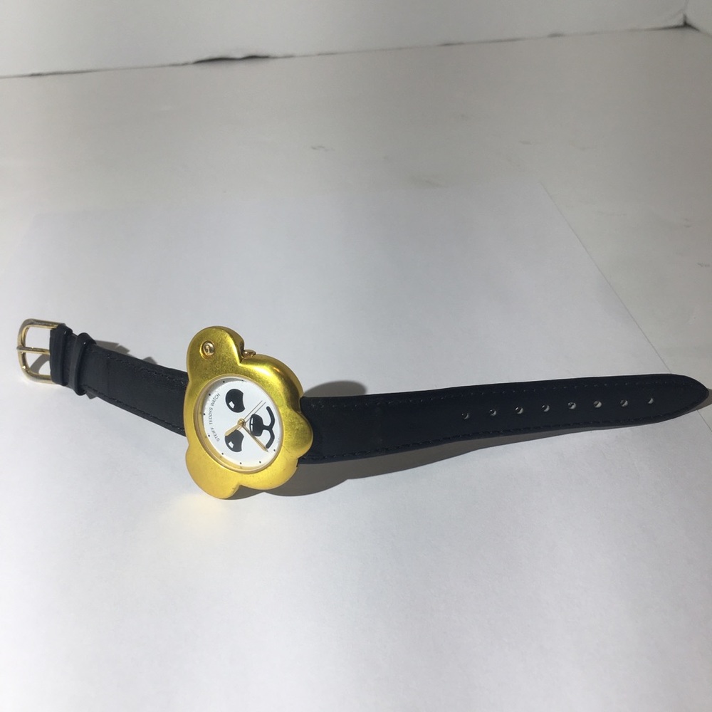 Steiff Teddys Watch-Black Learher Band.New battery